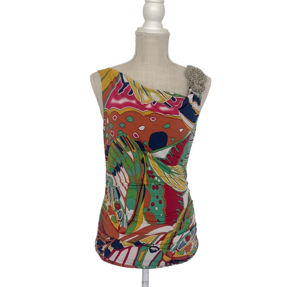 Sleeveless Mesmerize size 2 multicolor vibrant long too with silver accent
